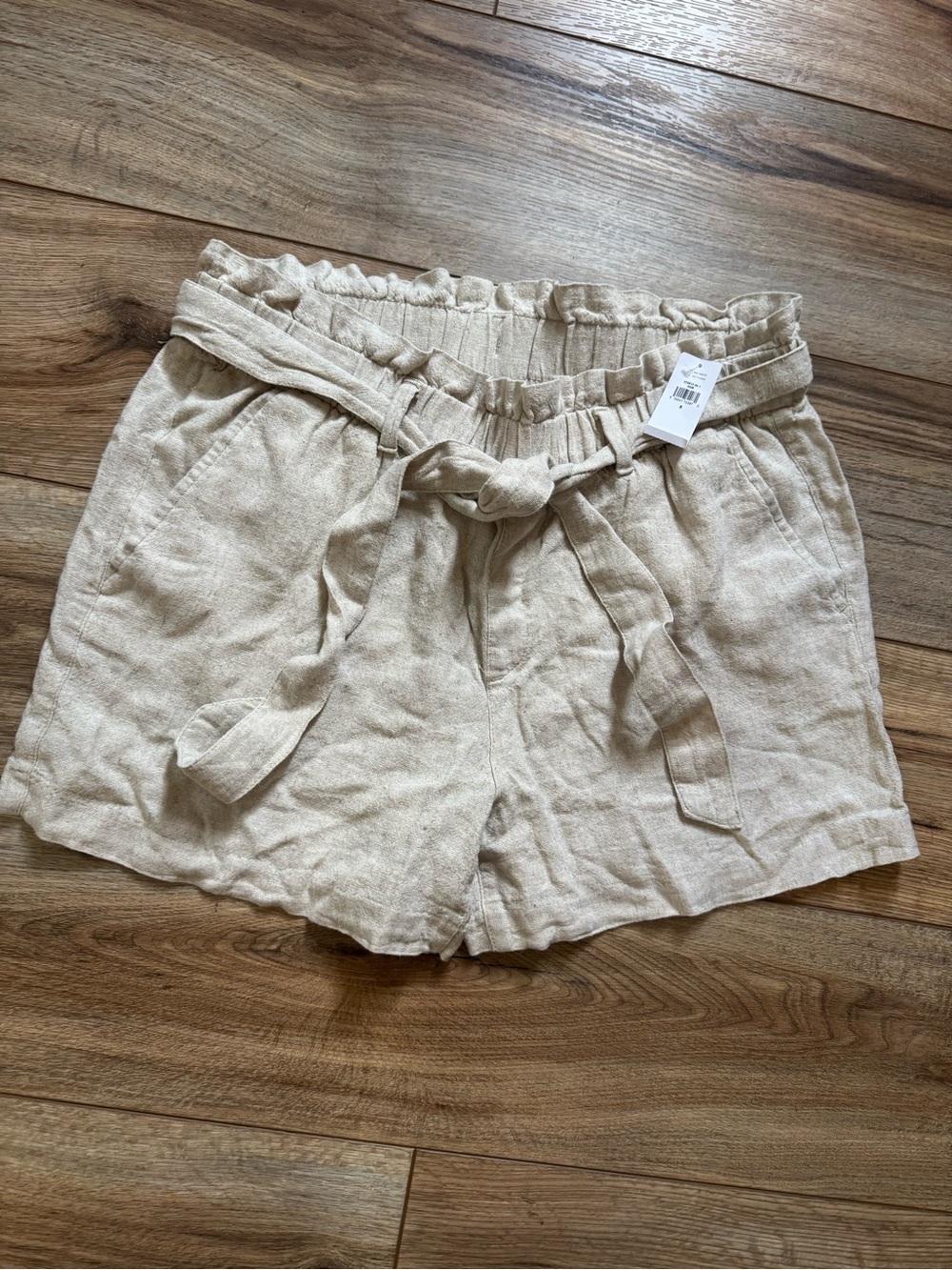 Linen-Blend Paperbag Waist Shorts with Tie Belt